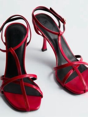 H&M Red Strappy High-Heel Sandals - Womens